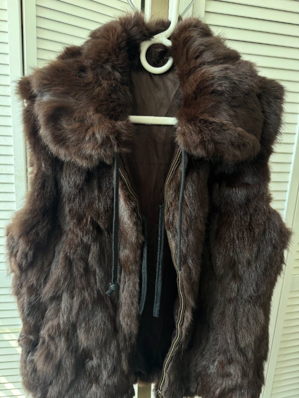 Dark brown rabbit fur vest with Satin Interior